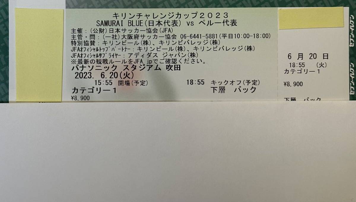 ペルー戦チケット 連番2枚