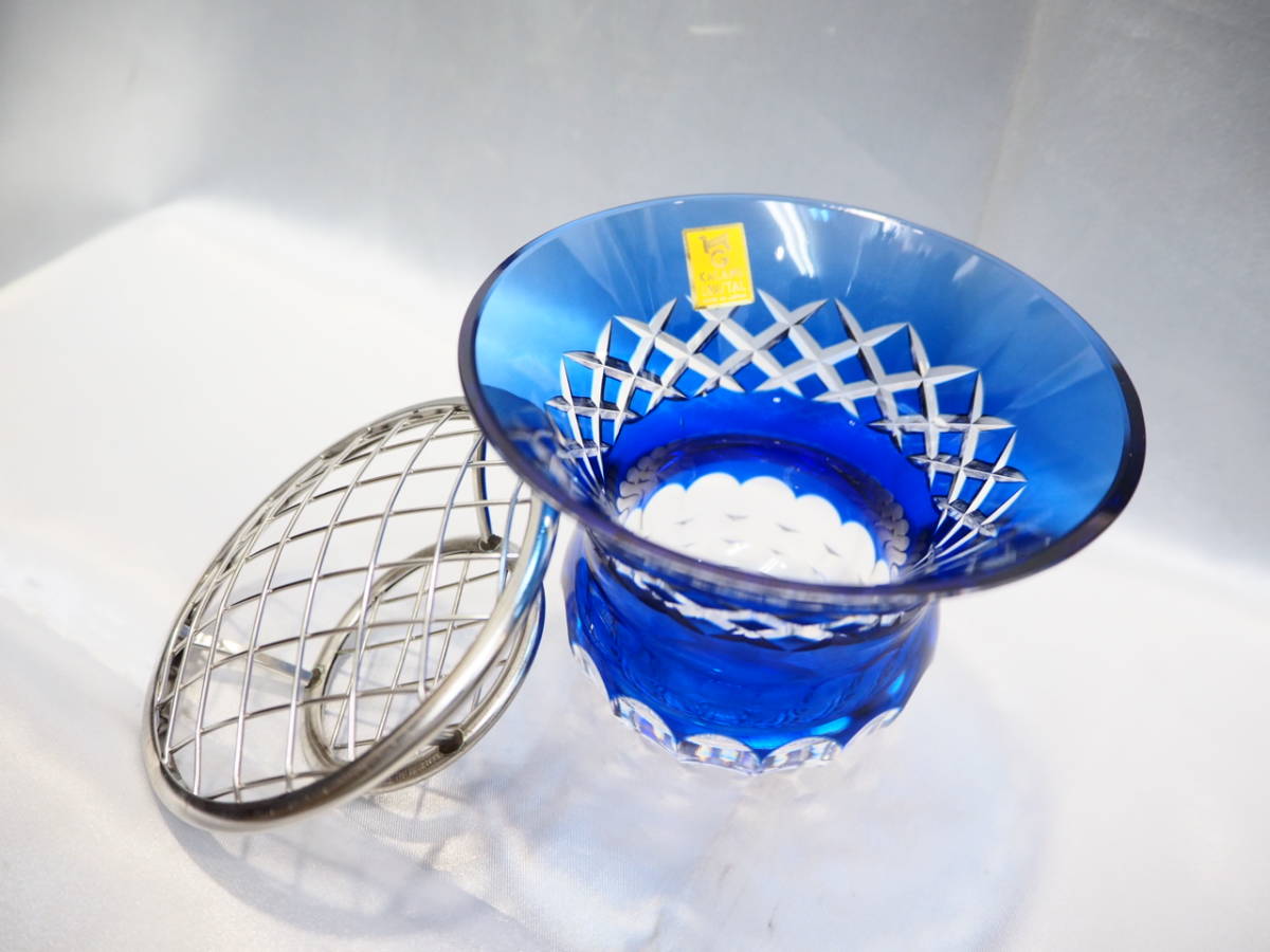 KAGAMI CRYSTAL カガミクリスタル 藍被せ切子 ローズボール 花入 2025