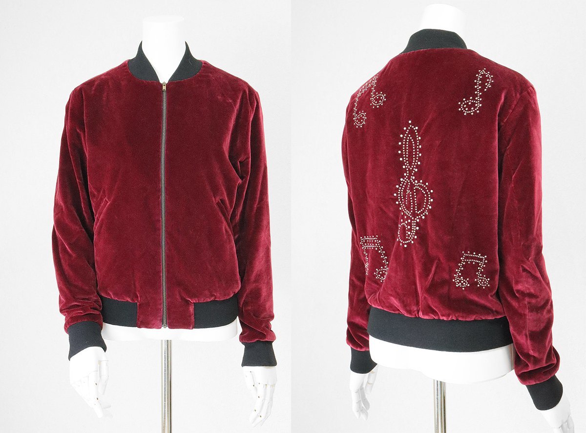 良品 SAINT LAURENT PARIS ◆16AW ミュージックノート ベロア テディジャケット バーガンディー XS 音符 ブルゾン サンローラン ◆TS19