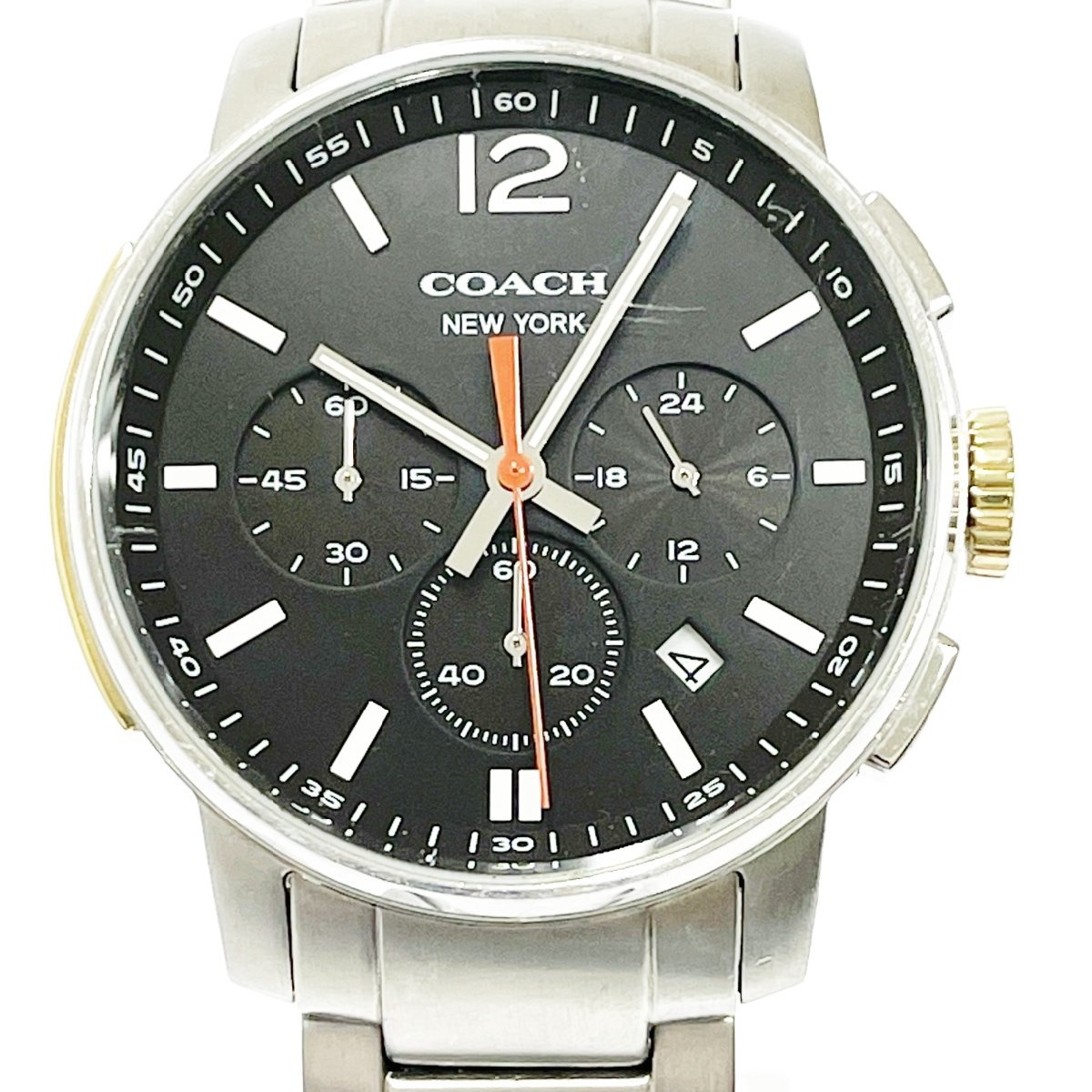 1円スタート】COACH コーチ CA.74.1.20.0767 クロノグラフ SS ブラック 
