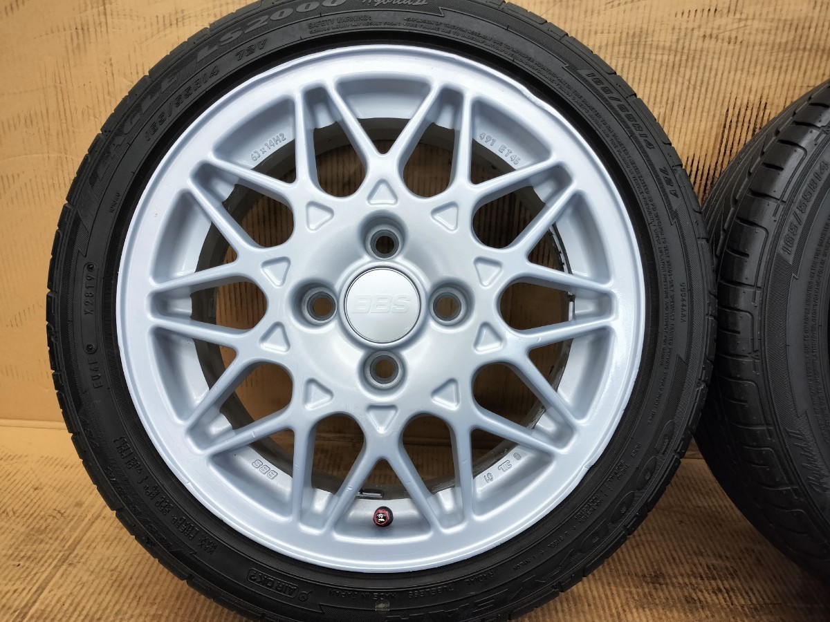 VW BBS 491 14×6J +45 4H PCD100 GY 165/55R14 バリ溝 ペイント済 14 