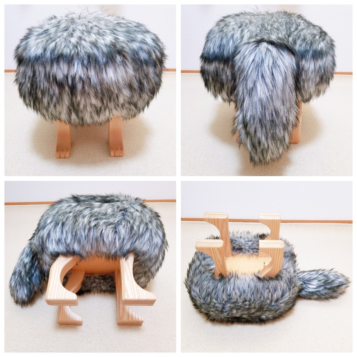 ○美品 レア○アニマルスツール 旭川家具 匠工芸 ウルフグレーミックス 