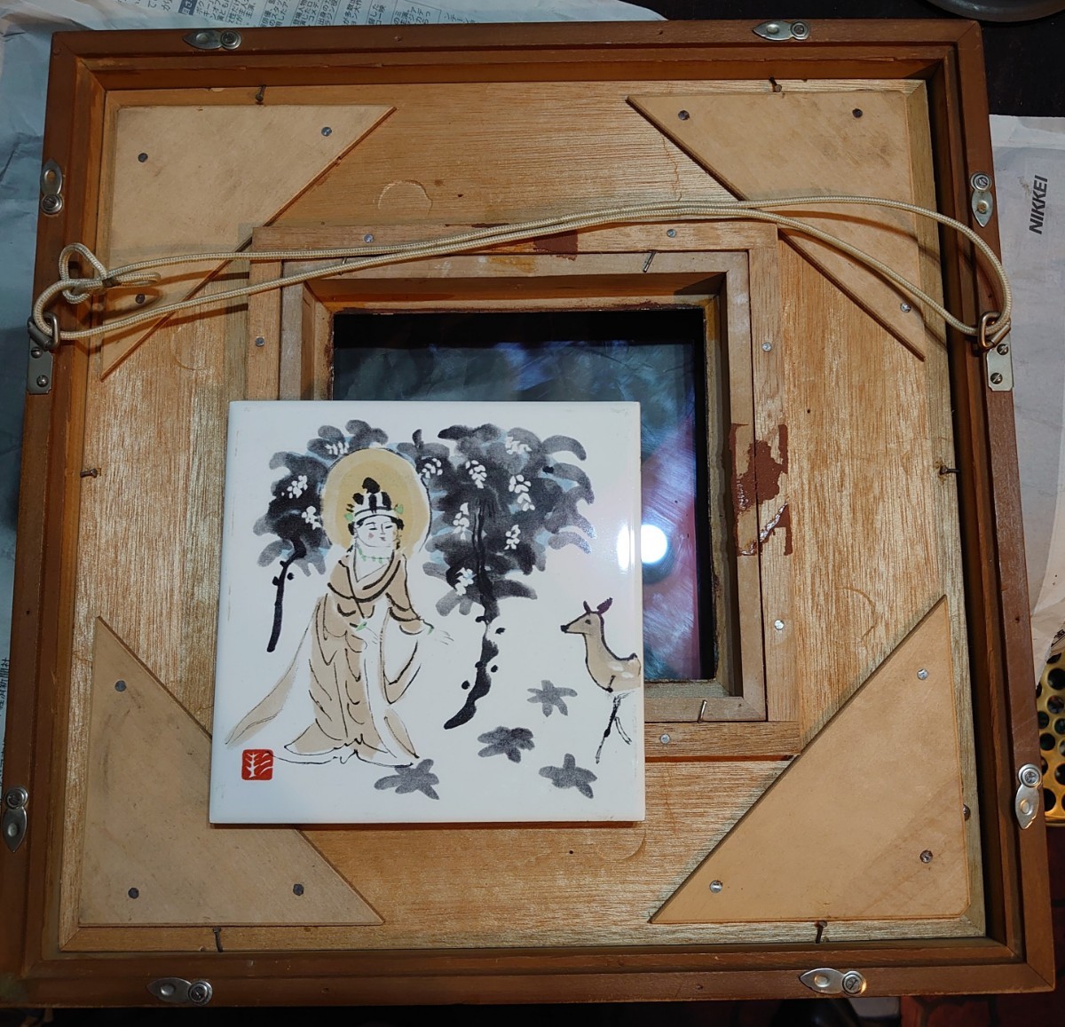 ☆杉本健吉 陶板画 『奈良三景(仮題)鹿と菩薩』額入 (陶板)縦14cm