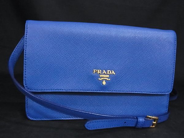 PRADA プラダ ショルダー ウォレット サフィアーノレザー ブルー  