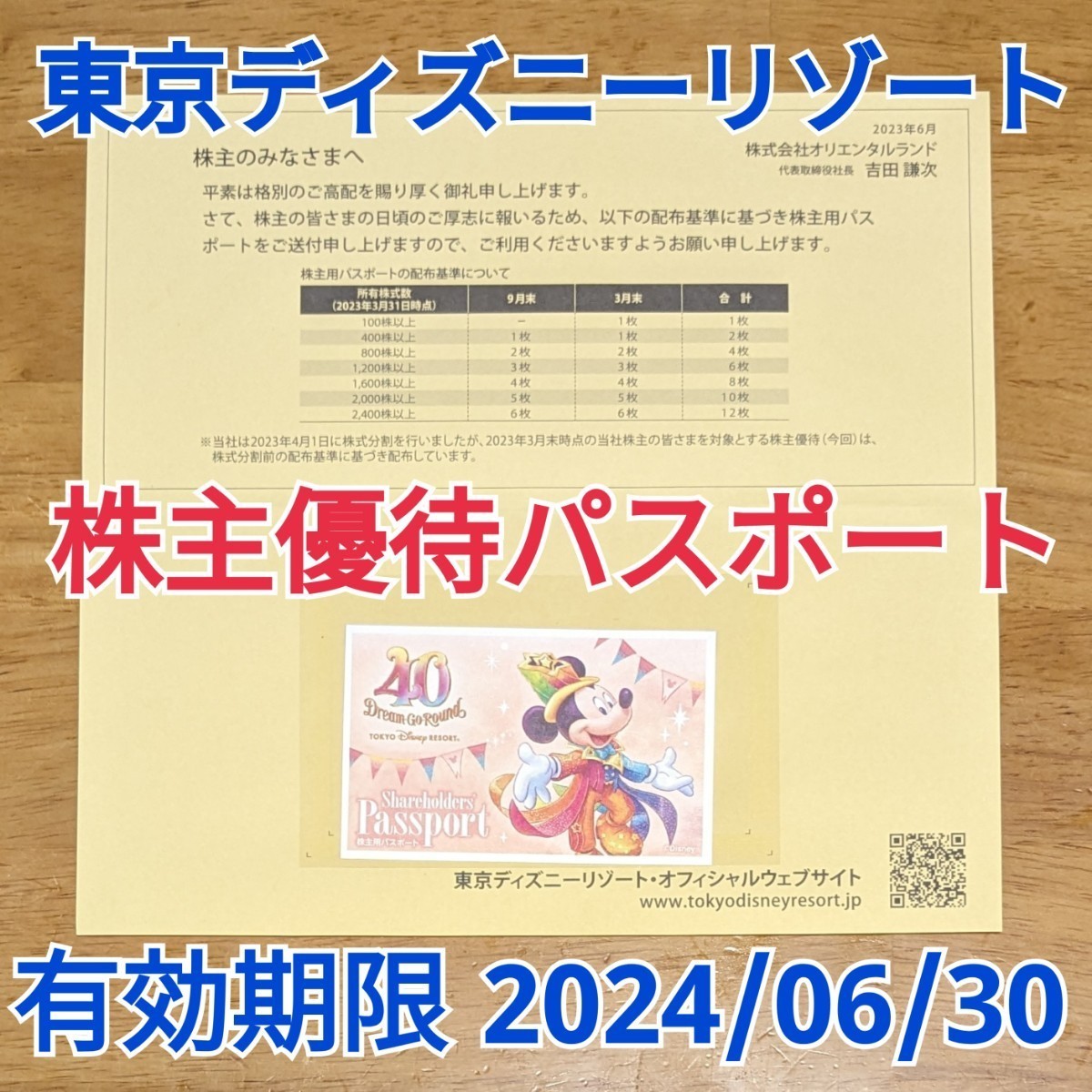 【値上後も使用可】東京ディズニーリゾート◆ディズニーランド◆ディズニーシー◆ワンデーパスポート◆40周年◆株主優待券◆2024年6月30日