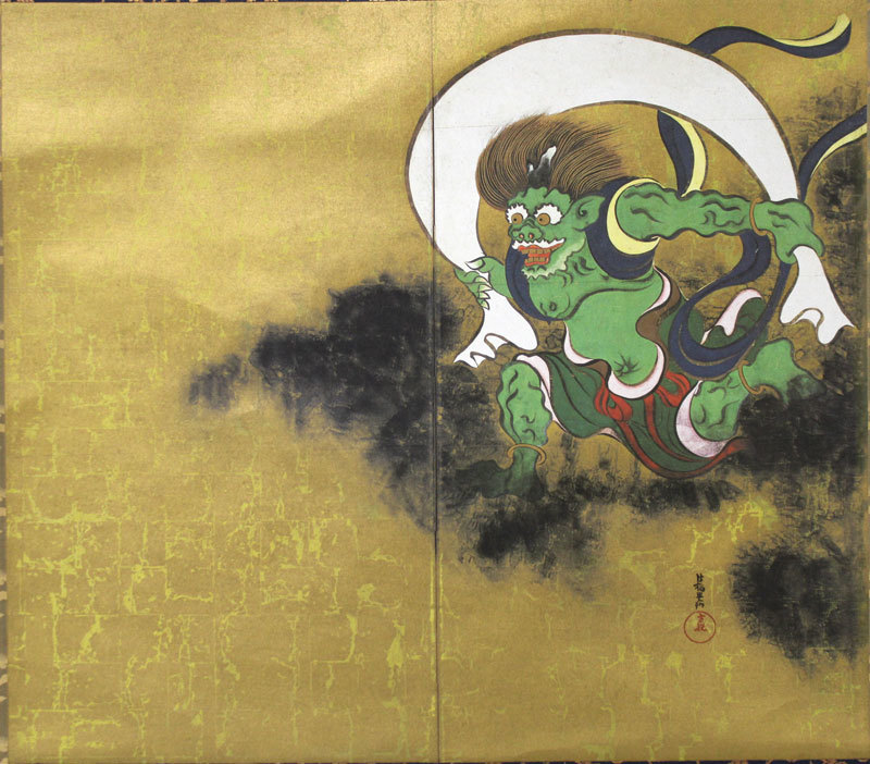 高級複製工芸】尾形光琳「重要文化財 風神雷神図」掛軸双幅 シルク