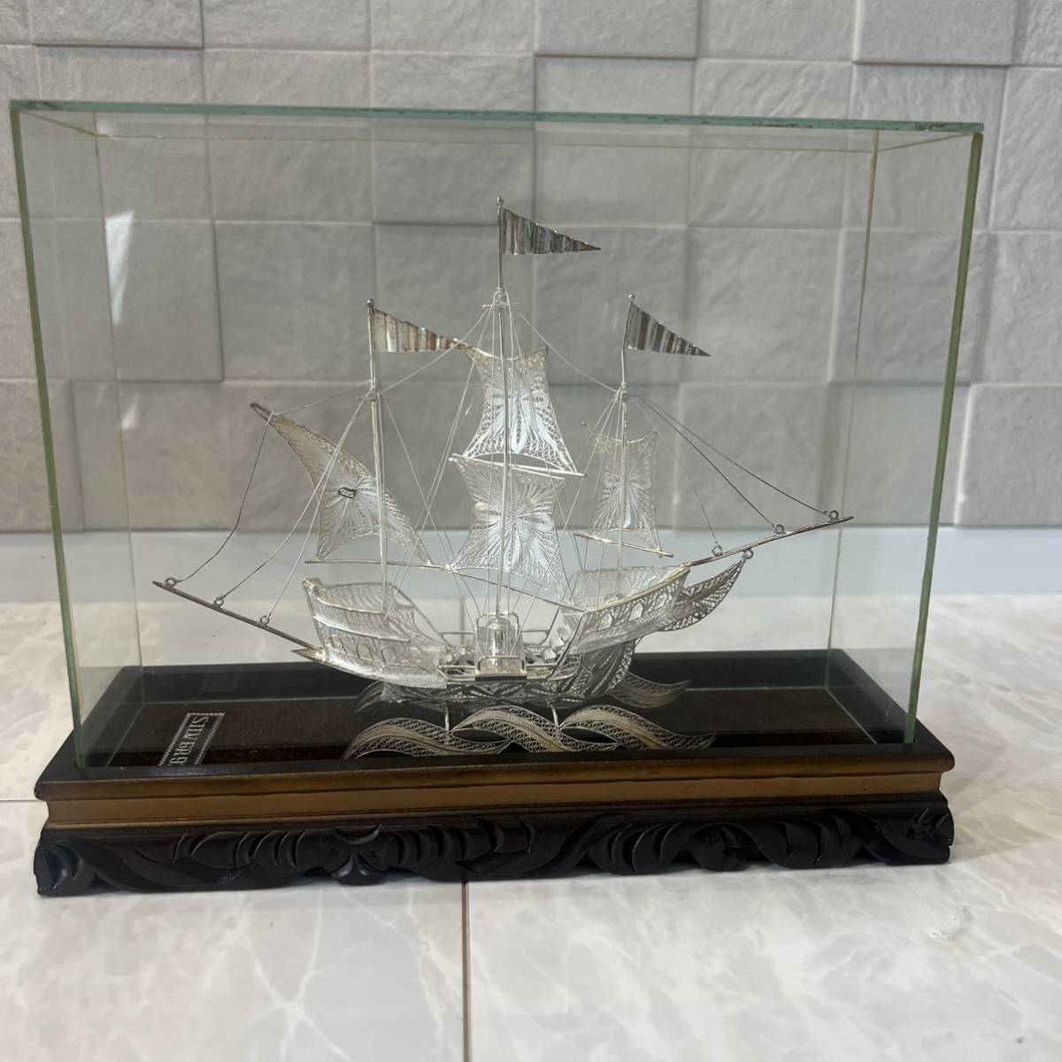 銀製 ヨット シルバー 925 銀船 置物 インテリア ケース付き 刻印　銀舟 銀細工 オブジェ　157g