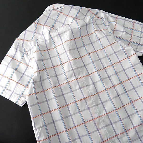 新品 ミエル 春夏 チェック柄 ブロード 半袖 シャツ L 白紫橙 【CY52-2101S_17】 MIERU CONTEMPORARY メンズ コットン マルチカラー
