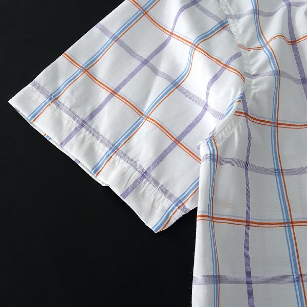 新品 ミエル 春夏 チェック柄 ブロード 半袖 シャツ L 白紫橙 【CY52-2101S_17】 MIERU CONTEMPORARY メンズ コットン マルチカラー