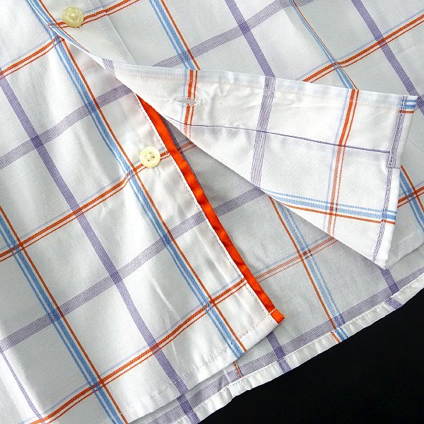 新品 ミエル 春夏 チェック柄 ブロード 半袖 シャツ L 白紫橙 【CY52-2101S_17】 MIERU CONTEMPORARY メンズ コットン マルチカラー