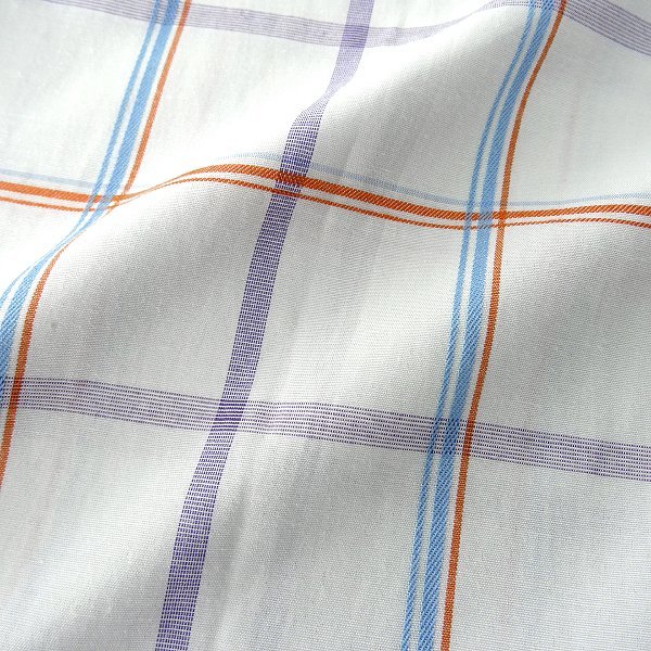 新品 ミエル 春夏 チェック柄 ブロード 半袖 シャツ L 白紫橙 【CY52-2101S_17】 MIERU CONTEMPORARY メンズ コットン マルチカラー