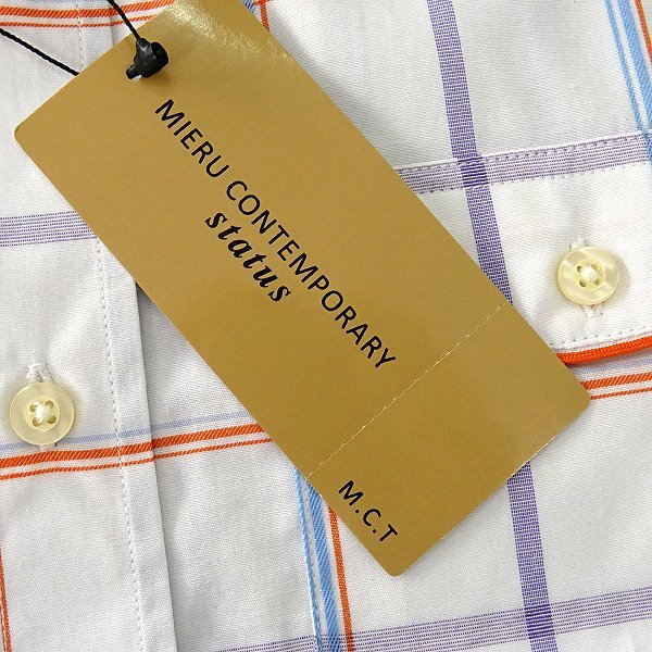 新品 ミエル 春夏 チェック柄 ブロード 半袖 シャツ L 白紫橙 【CY52-2101S_17】 MIERU CONTEMPORARY メンズ コットン マルチカラー