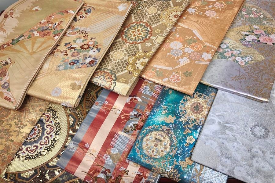 平和屋1□六通太鼓柄袋帯 螺鈿箔 流水草花文 金彩 やまと誂製 逸品
