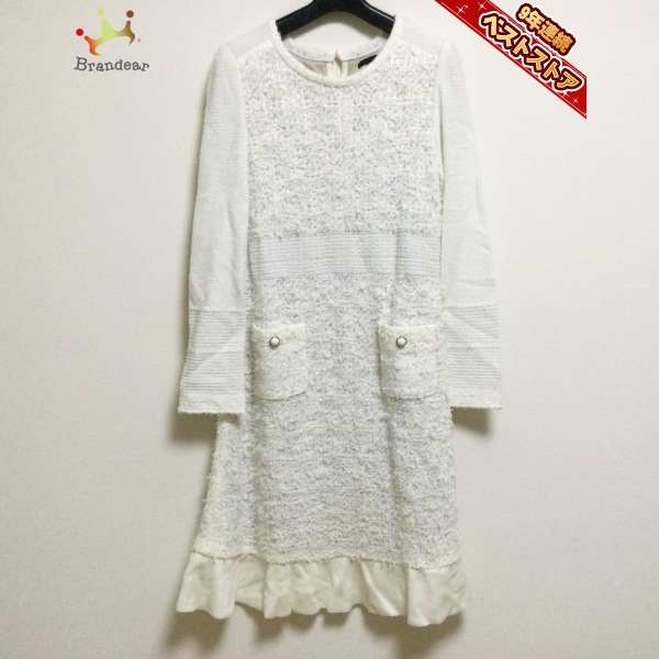 トゥービーシック TO BE CHIC サイズ40 M - アイボリー×白 レディース クルーネック/長袖/ひざ丈/ニット/ツイード/ラメ/フリル ワンピース