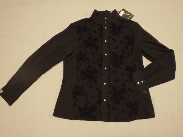 新品￥28140バレンザVALENZA黒ペイズリーシフォン長袖ブラウス40