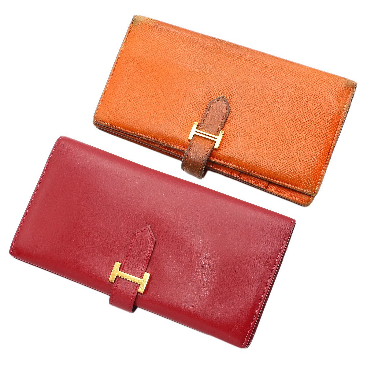 ★A2560 エルメス ベアンスフレ・ベアン 二つ折り長財布 2点セット ヴォーエプソン ボックスカーフ HERMES レディース★