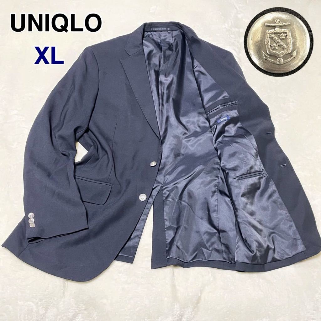 美品！UNIQLO ユニクロ JUST FIT テーラードジャケット ブレザー 紺ブレ 銀ボタン XLサイズ 大きいサイズ 2ボタンジャケット ネイビー 濃紺