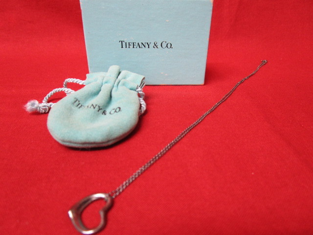 H【7000】 ★ TIFFANY オープンハート ネックレス ★ 箱・小袋付き ★ ティファニー シルバー アクセサリー 中古品