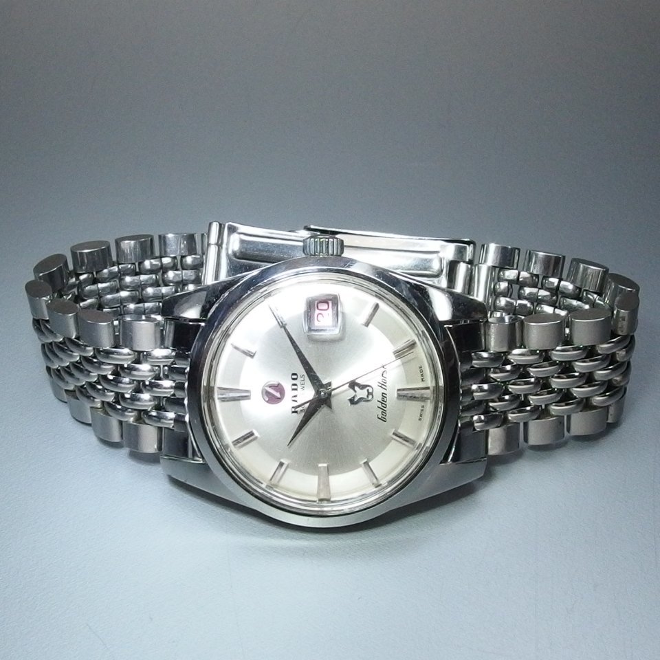 ラドーゴールデンホース腕時計メンズ銀自動巻きビンテージ34mm