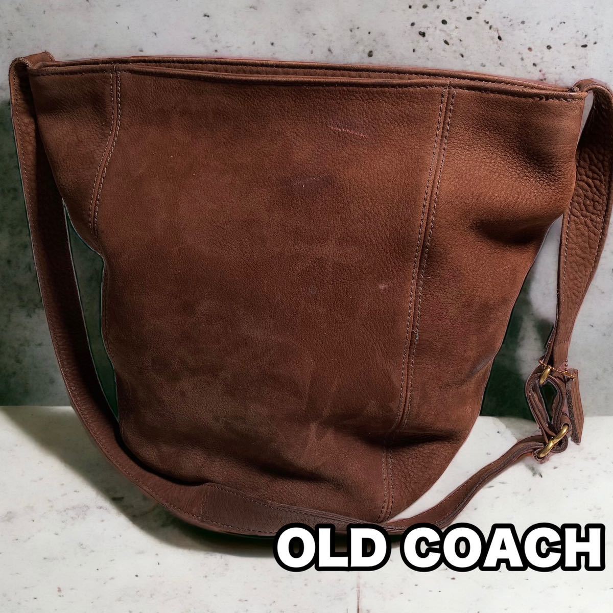 COACH オールドコーチ スエード調 レザー ショルダーバッグ オールドコーチ スェード シボ革 ショルダーバッグ バケツ型 ブラウン