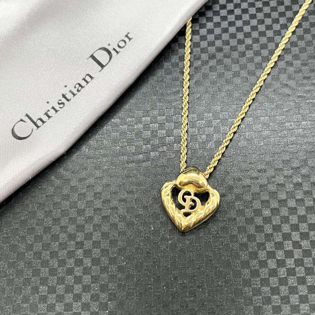 【極美品】 Dior ディオール ネックレス CD サークルロゴ ハートモチーフ ゴールド GERMANY製　金 アクセサリー 刻印 43cm