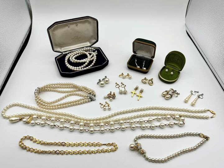 パール アクセサリー イヤリング ネックレス シルバー silver イミテーション 金 ゴールド メッキ 刻印 まとめ売り 390g レディース 真珠