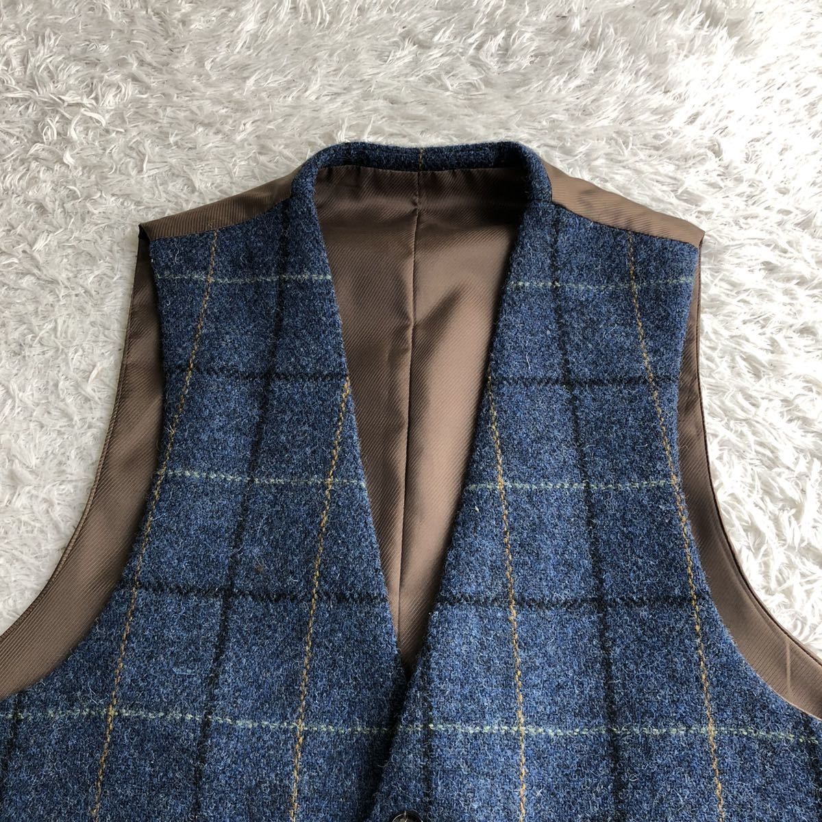 【美品】 スーツセレクト ハリスツイード ウール ベスト Y4 Sサイズ相当 SUIT SELECT