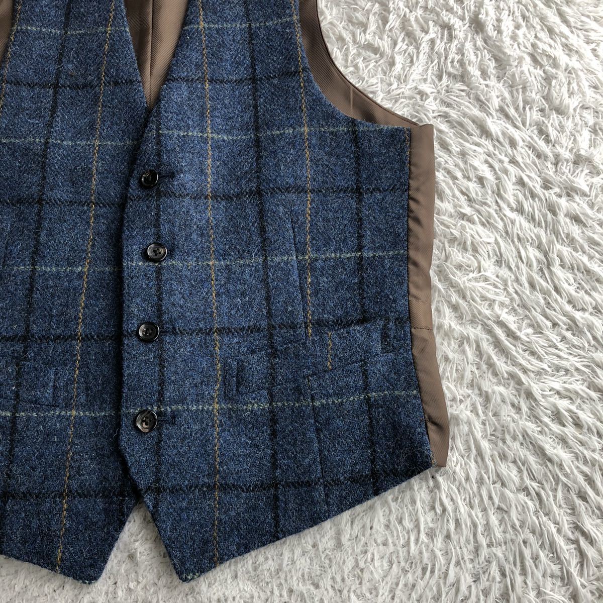 【美品】 スーツセレクト ハリスツイード ウール ベスト Y4 Sサイズ相当 SUIT SELECT