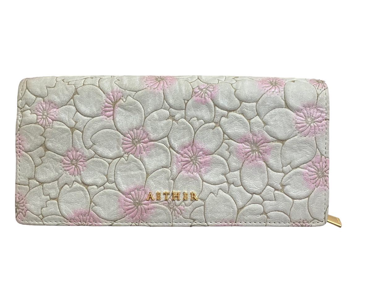 長財布 AETHER エーテル サクラ ヌバックレザー ピンク×ホワイト 桜 花