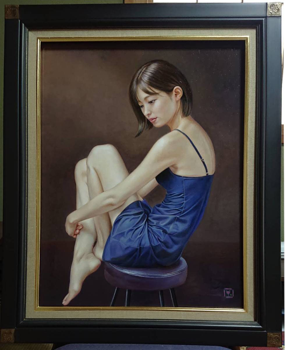 真作 野本よしの やすらは 寝なましものを さ夜ふけて 10号P 絵画