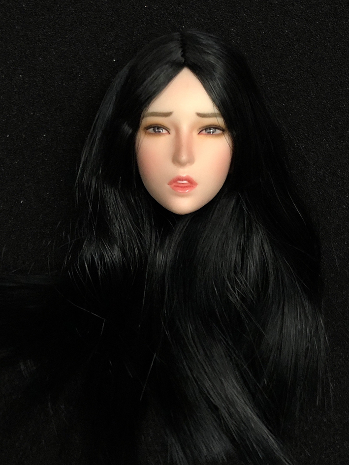 送料220円 1/6 黒髪 悲しみ表情 女性 ヘッド SUPER DUCK 検 DAMTOYS