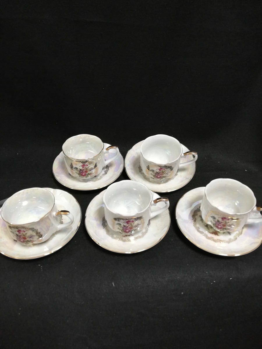 CS781.【美品】昭和レトロ カップ＆ソーサー 5客セット パール 