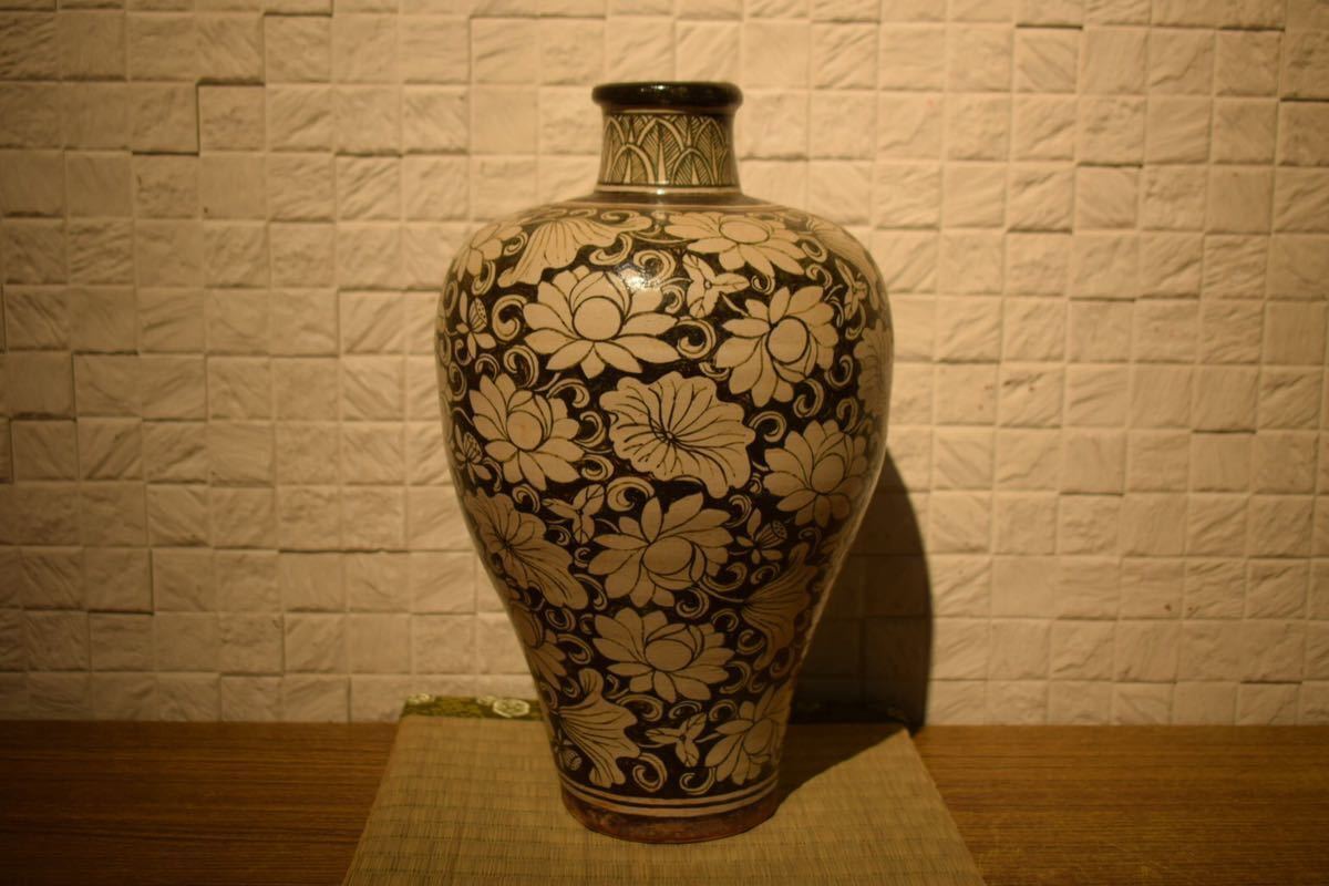 GE】R1257【コレクター所蔵品】時代 磁州窯花図壷 /朝鮮美術 中国古玩