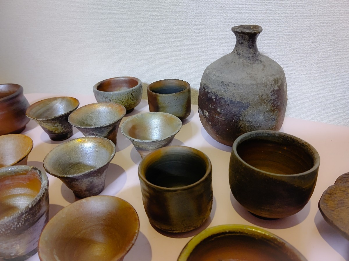 備前焼 各見政峯 面取酒器(ぐい呑) 偏壺徳利 備前焼 各見