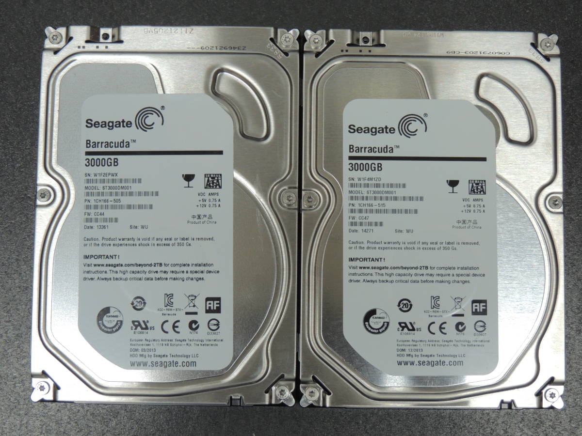 【2台まとめ売り/検品済み】Seagate 3TB HDD ST3000DM001 【使用時間1297h・1795h】 管理:G-98