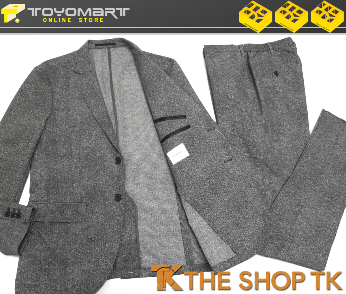 6030●THE SHOP TK タケオキクチ●新品　洗濯機OK　COOL DOTS（R）ストレッチ セットアップスーツ　グレー/L