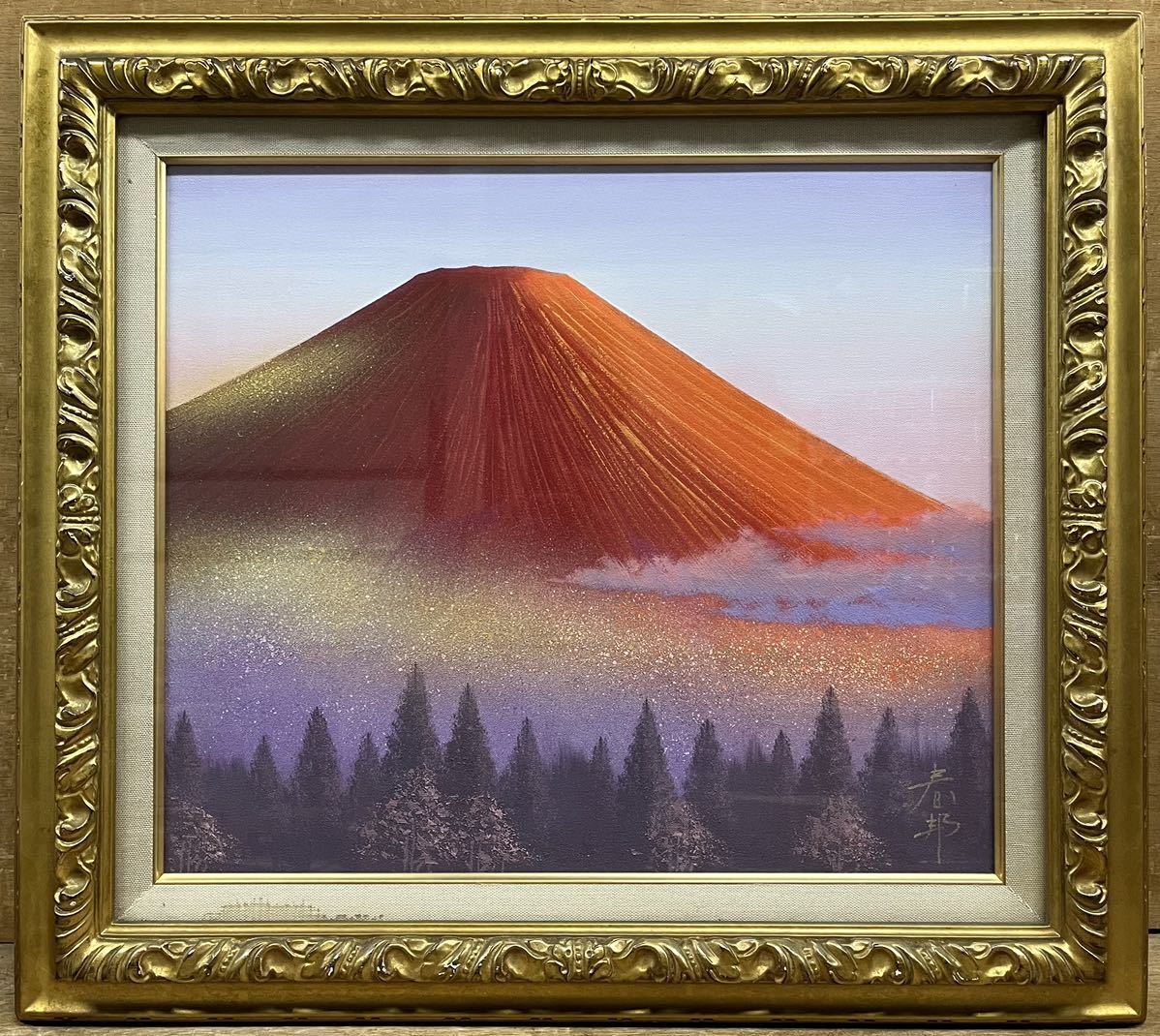 ■真作■美品■徳田春邦作■赤富士■油絵■油彩画■風景画■