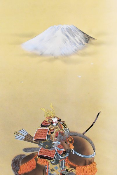 K2013 真作 国井幸雪(柳甫)「武者之図」絹本 合箱 肉筆 山下松麓師事  