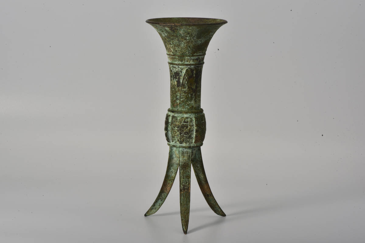 中国美術・青銅器　三足銅花瓶　古銅花器・唐物