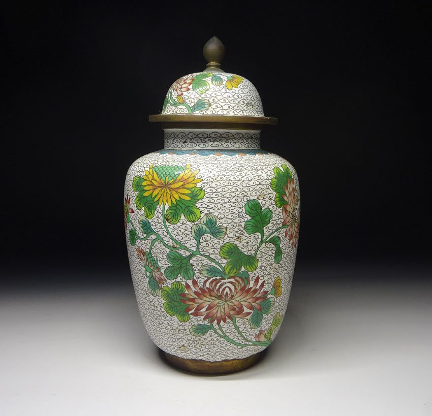 ◇中古 ◇蓋付壷 一対 七宝焼 中国美術 中国七宝工芸 金属工芸