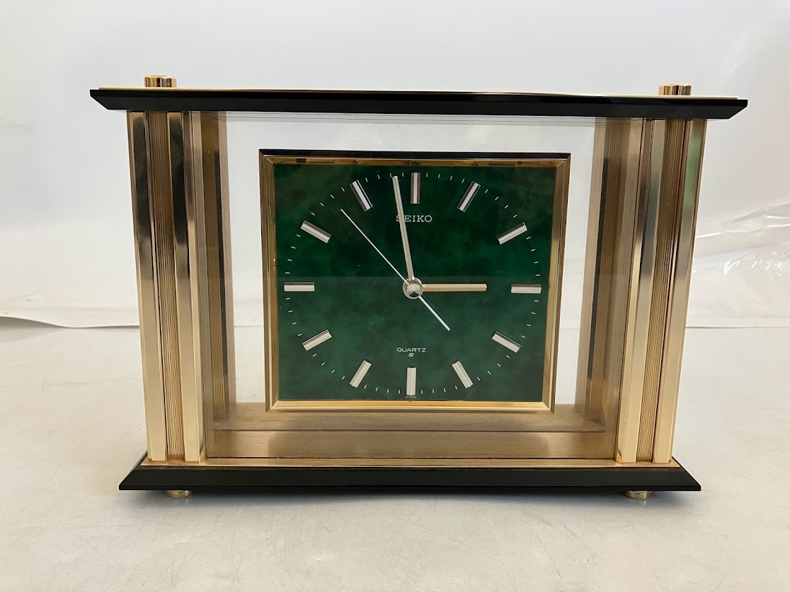 SEIKO セイコー 置き時計 QZ625G グリーン×ゴールド レトロ アンティーク (23/7/15)