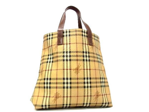 未使用 長期保管品 バーバリー　レア コサージュ ノバチェック 箱付 入園入学式 1円 BURBERRY バーバリー ノバチェック PVC×レザー ハンドバッグ
