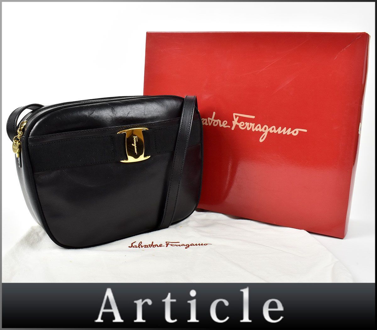 147291◇ Ferragamo フェラガモ ヴァラ金具 ショルダーバッグ 斜めがけ 