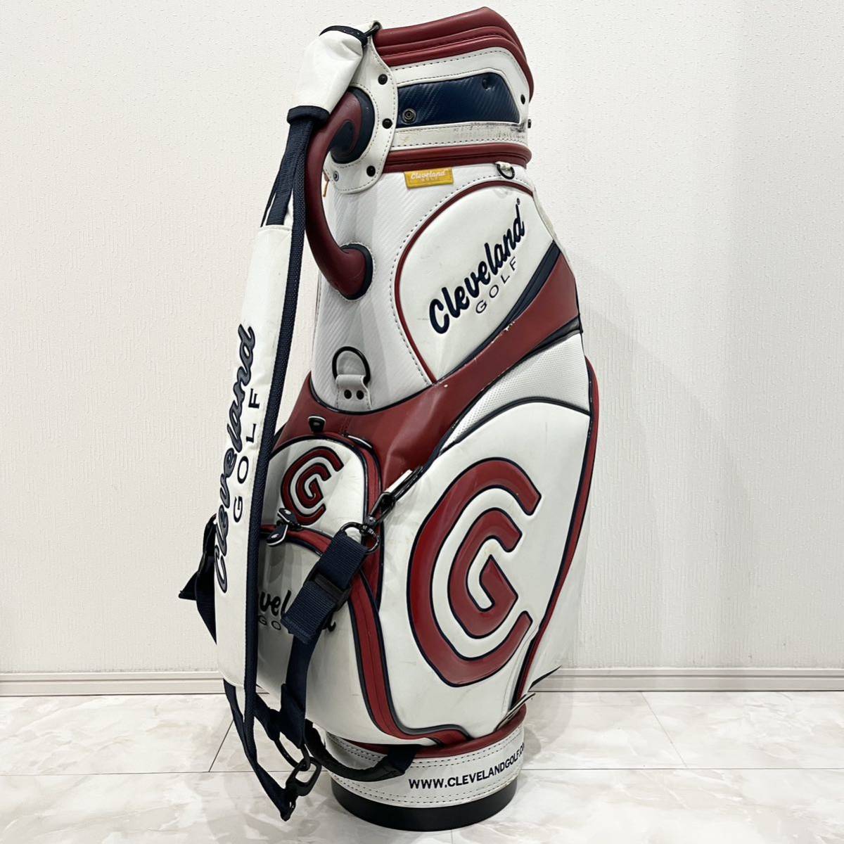 Cleveland Golf（クリーブランド ゴルフ）CG キャディバッグ 中古 ゴルフバック メンズ 合成皮革 おしゃれ ホワイト でかロゴ