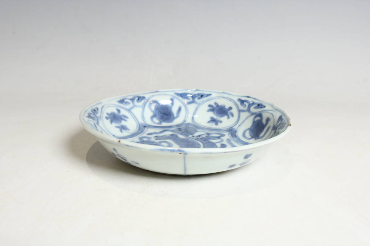 中国美術 青花獅子紋盤 南京古染付皿（N139）