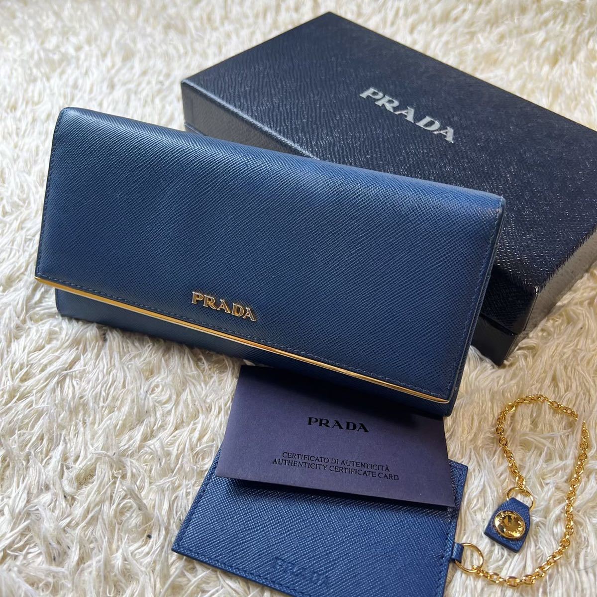 1円〜 最高級 PRADA プラダ 長財布 ウォレット フラップ ロゴメタル