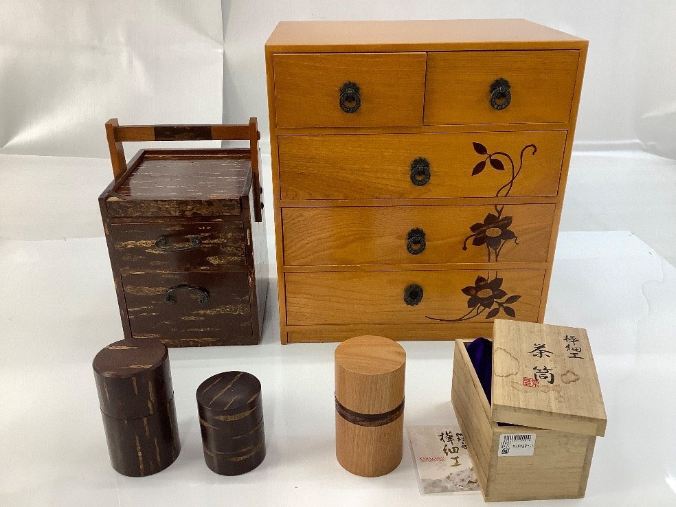 桜皮細工 茶筒 小物入れ ハガレ有 ACBF 中古品 桜皮細工 樺細工
