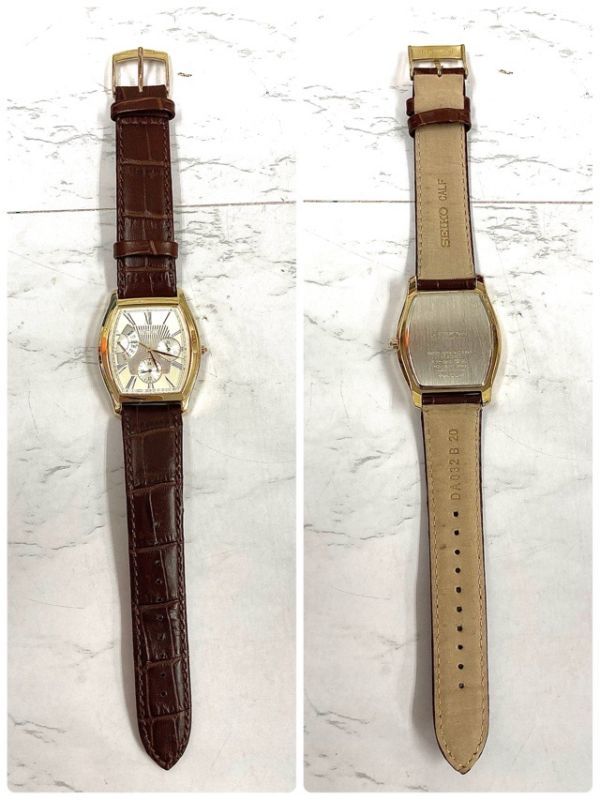 SEIKO セイコー 5Y66-0AF0 トリプルカレンダー 革ベルト ゴールド