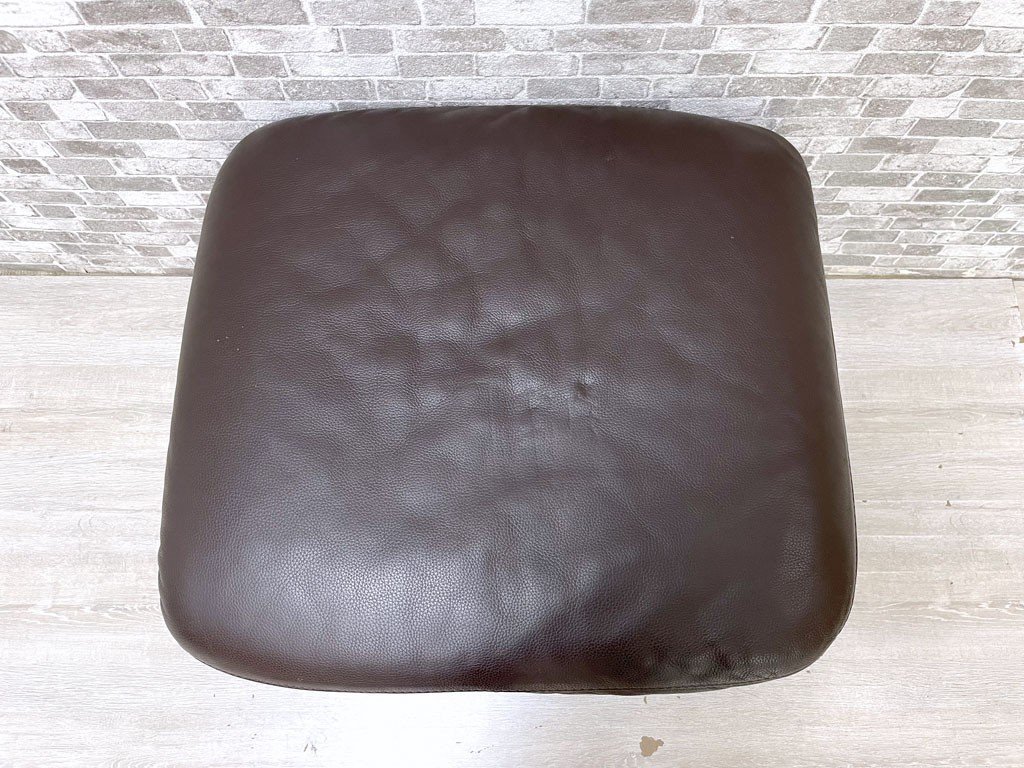 ○ IDC大塚家具 OTSUKA 本革 レザー オットマン スツール ダーク