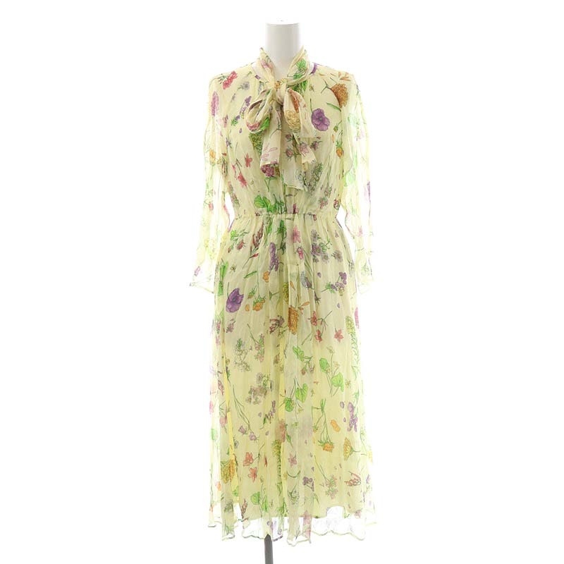  品 アナイ ANAYI 21SS フローラルプリントフレアワンピース ロング 九分袖 リボン 34 ライトイエロー マルチカラー /DF OS レディ(ワンピース)｜売買されたオークション情報、yahooの商品情報をア ワンピース